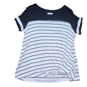 Maurices 24/7 Striped Knot Front Baseball Tee-Black/White-L-GUC